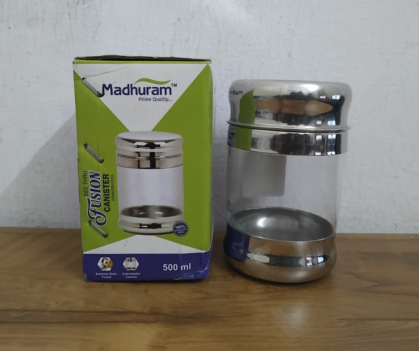 AM3081 Madhuram Prime Quality Fusion Canister 500ml Stainless Steel 1 Piece