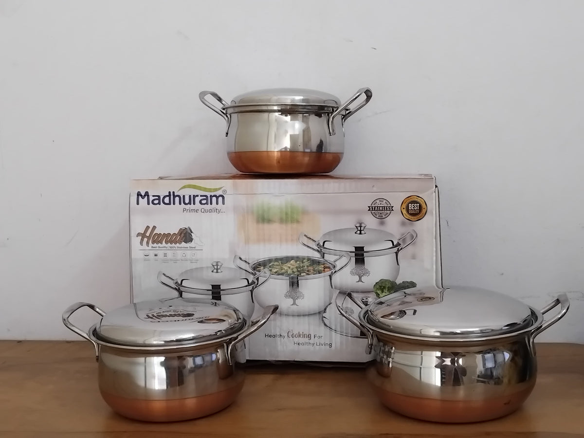 AM3113 Madhuram Prime Quality Copper Handi Stainless Steel 3 Piece