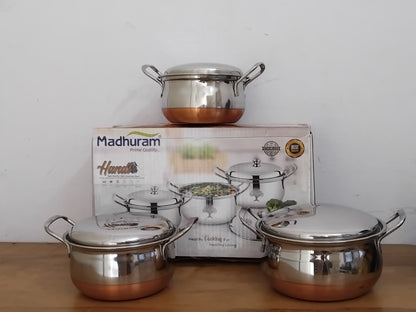AM3113 Madhuram Prime Quality Copper Handi Stainless Steel 3 Piece