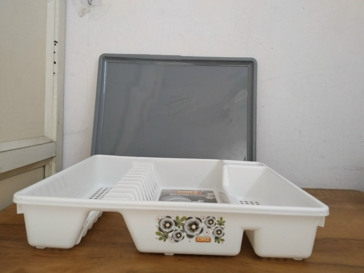 AM3279 JOYFUL Blossom Plastic Plate Rack and Dish Drainer with Drip Tray