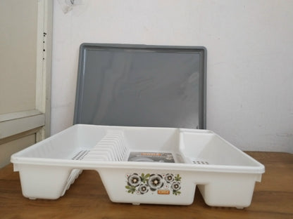AM3279 JOYFUL Blossom Plastic Plate Rack and Dish Drainer with Drip Tray