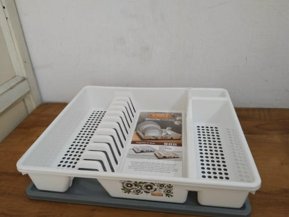 AM3279 JOYFUL Blossom Plastic Plate Rack and Dish Drainer with Drip Tray