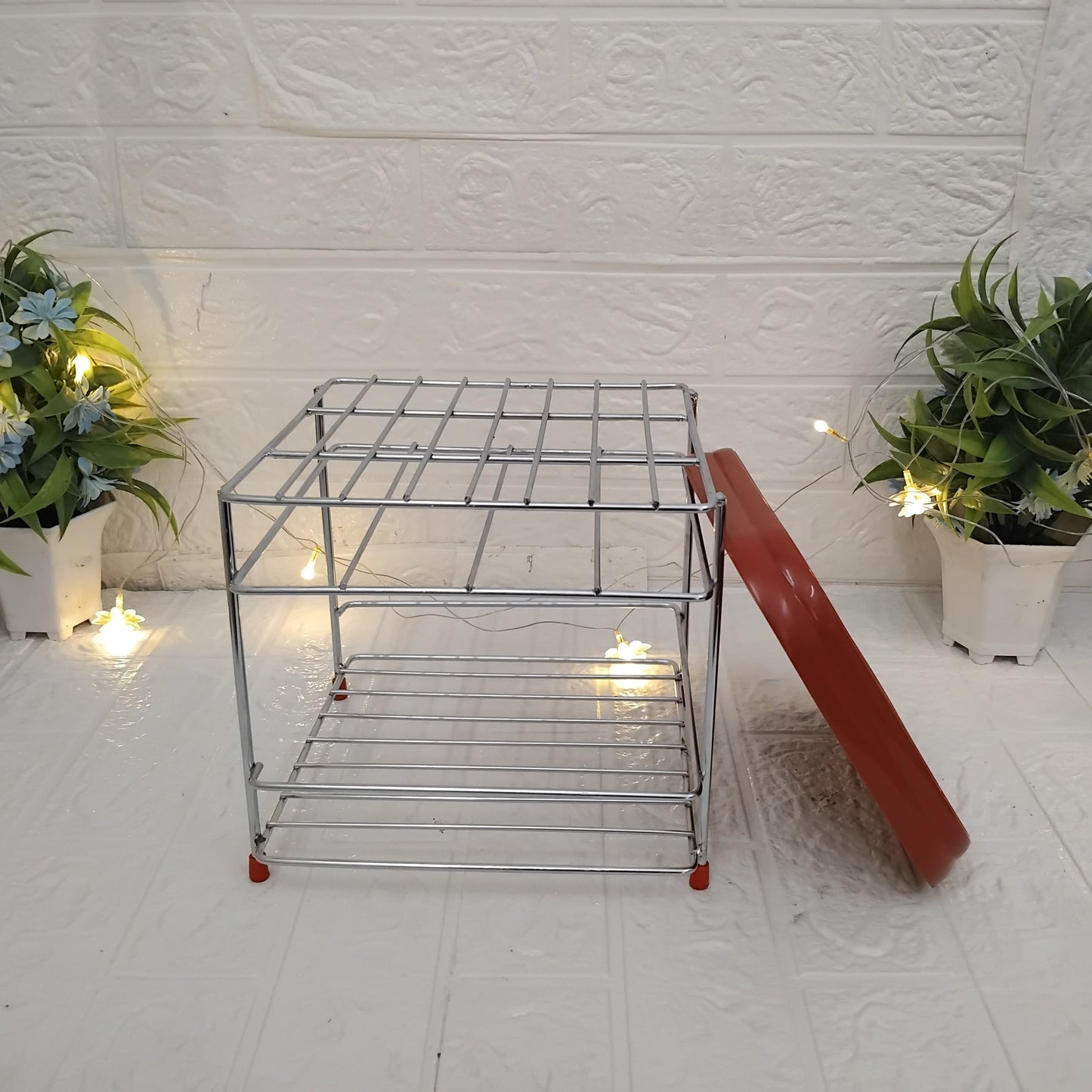 AM3366 Stainless Steel Square Matka stand with tray Durable pot Stand