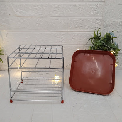 AM3366 Stainless Steel Square Matka stand with tray Durable pot Stand