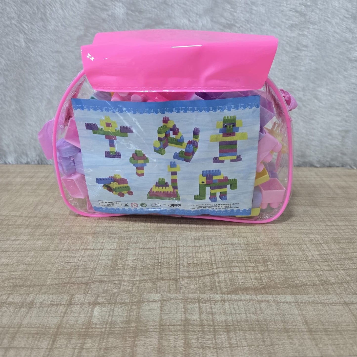 AM7064 Kids' Pastel Building Blocks Set in Pink Zippered Carry Bag