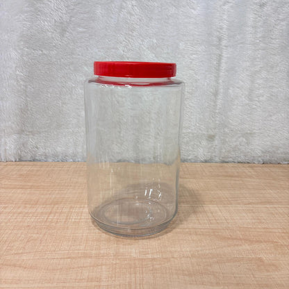 AM7069 Clear Glass Storage Jar with Airtight Red Ribbed Lid - 4000ml