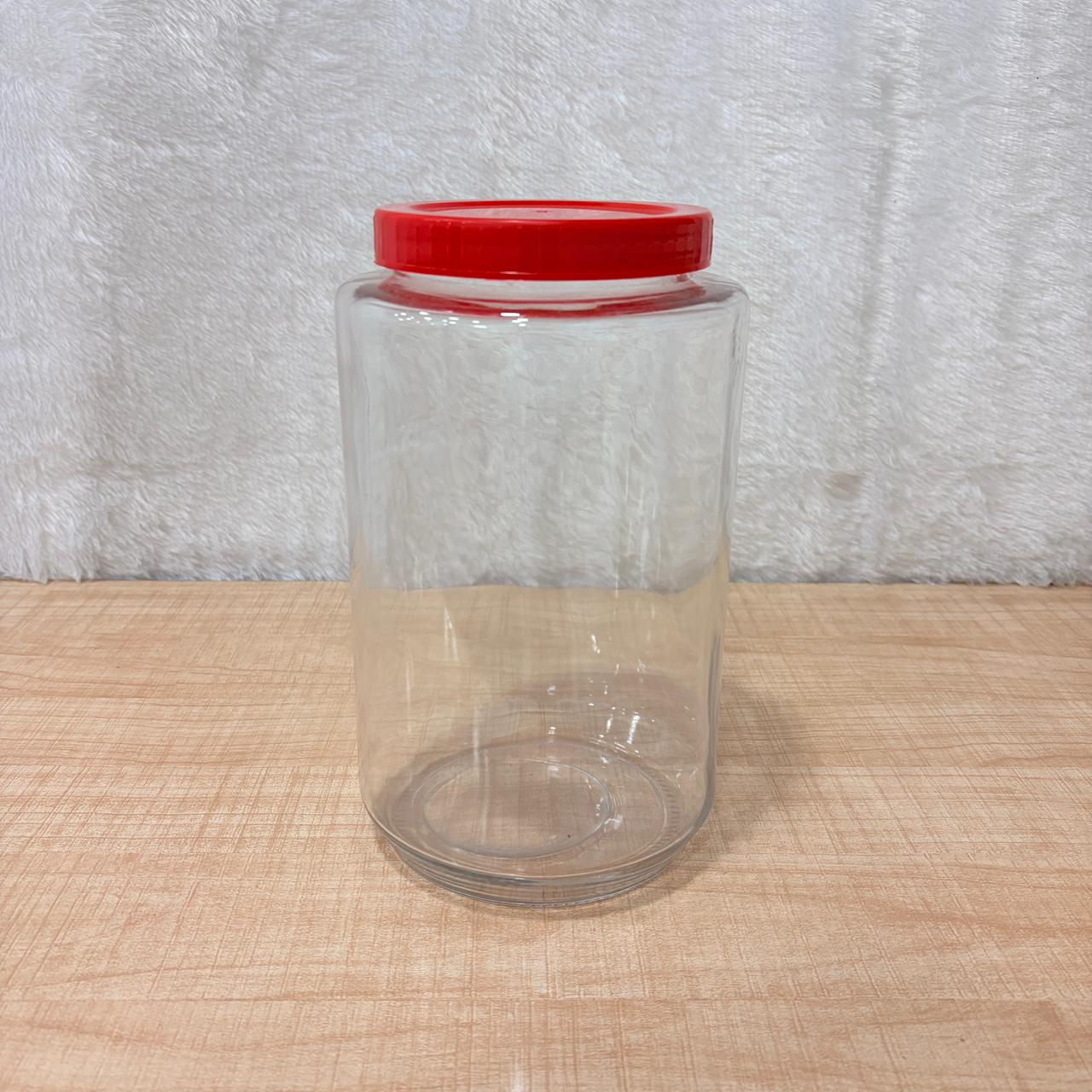AM7069 Clear Glass Storage Jar with Airtight Red Ribbed Lid - 4000ml