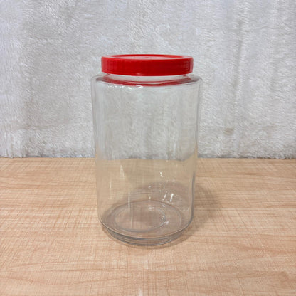 AM7069 Clear Glass Storage Jar with Airtight Red Ribbed Lid - 4000ml