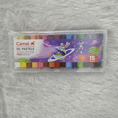 AM7196 Camel Oil Pastels Set (15 Assorted Shades) with Free Scraping Tool