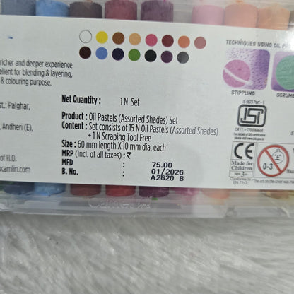 AM7196 Camel Oil Pastels Set (15 Assorted Shades) with Free Scraping Tool