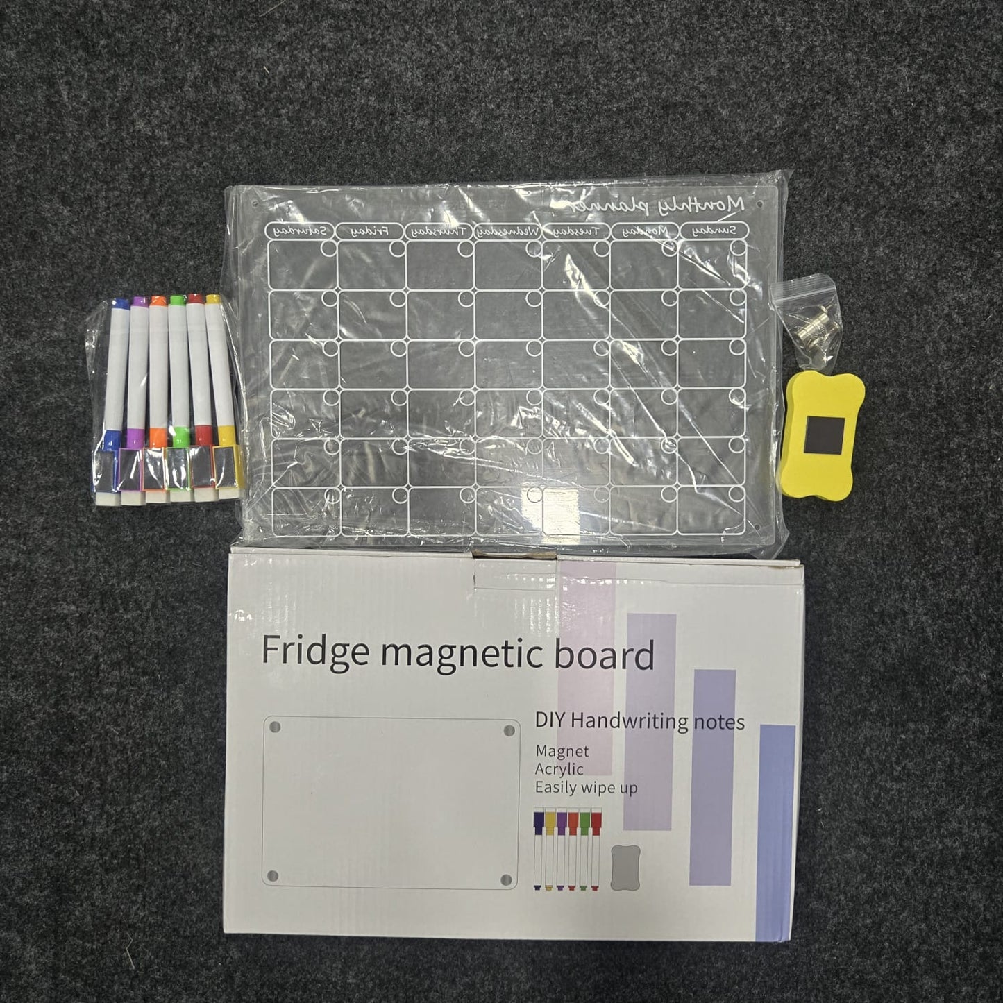 AM7224 Magnetic Acrylic Monthly Planner Fridge Calendar Set with Colorful Markers