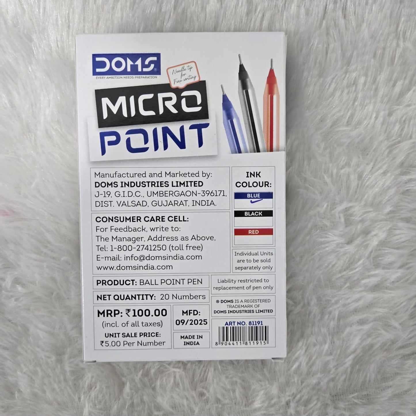 AM7244 DOMS Micro Point Ball Pen - Blue 20pc