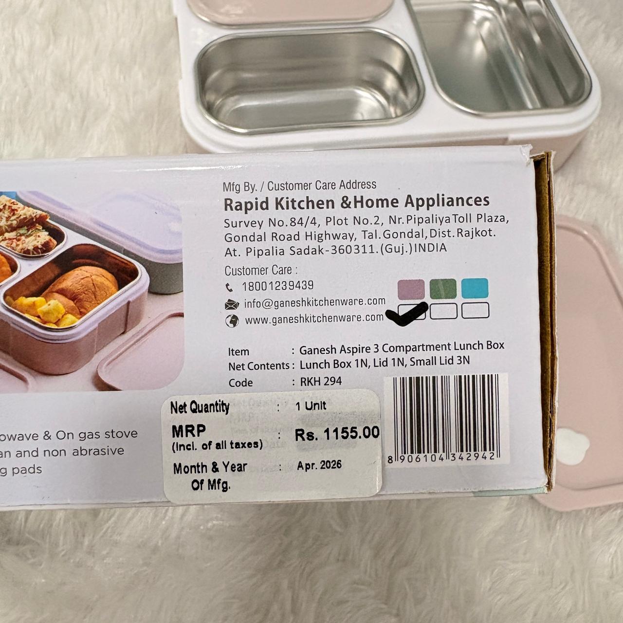 AM7273 Ganesh Aspire 3 Compartment Insulated Leak-Proof Lunch Box