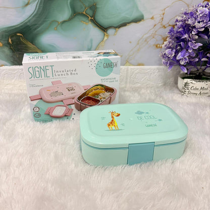 AM7274 Ganesh Signet Insulated Stainless Steel Lunch Box for Kids (750ml + 140ml)