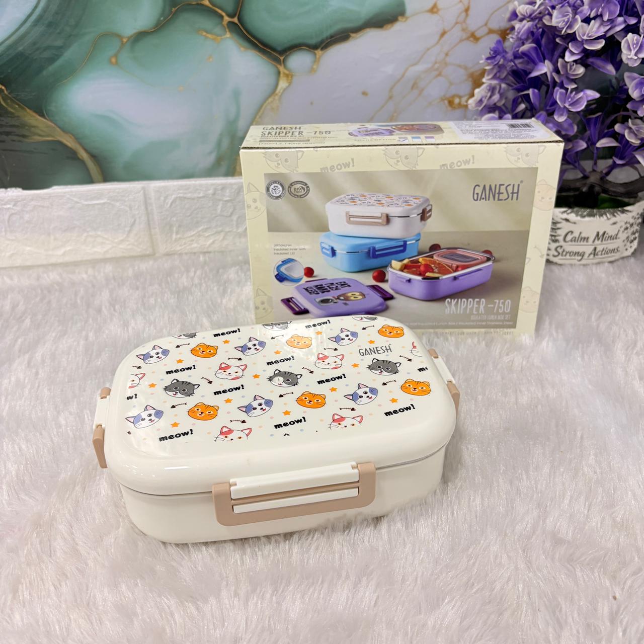 AM7277 Ganesh Skipper-750 Insulated Stainless Steel Lunch Box Set with Airtight Containers