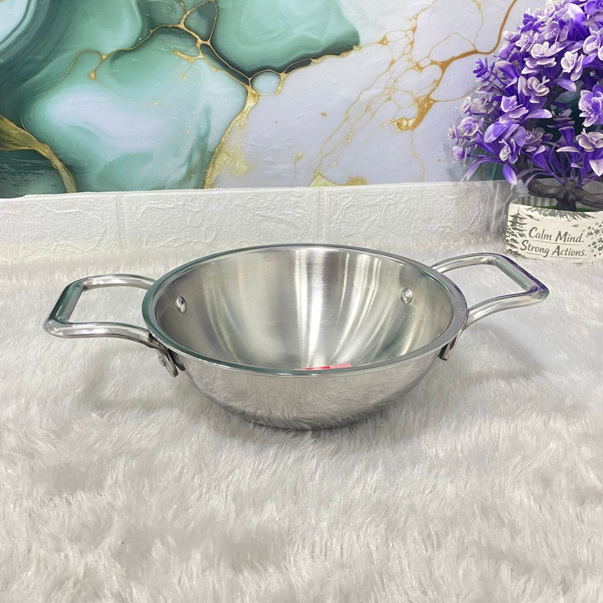 AM7288 Tri-Ply Stainless Steel Heavy Duty Kadai with Stay-Cool Handles - 18cm