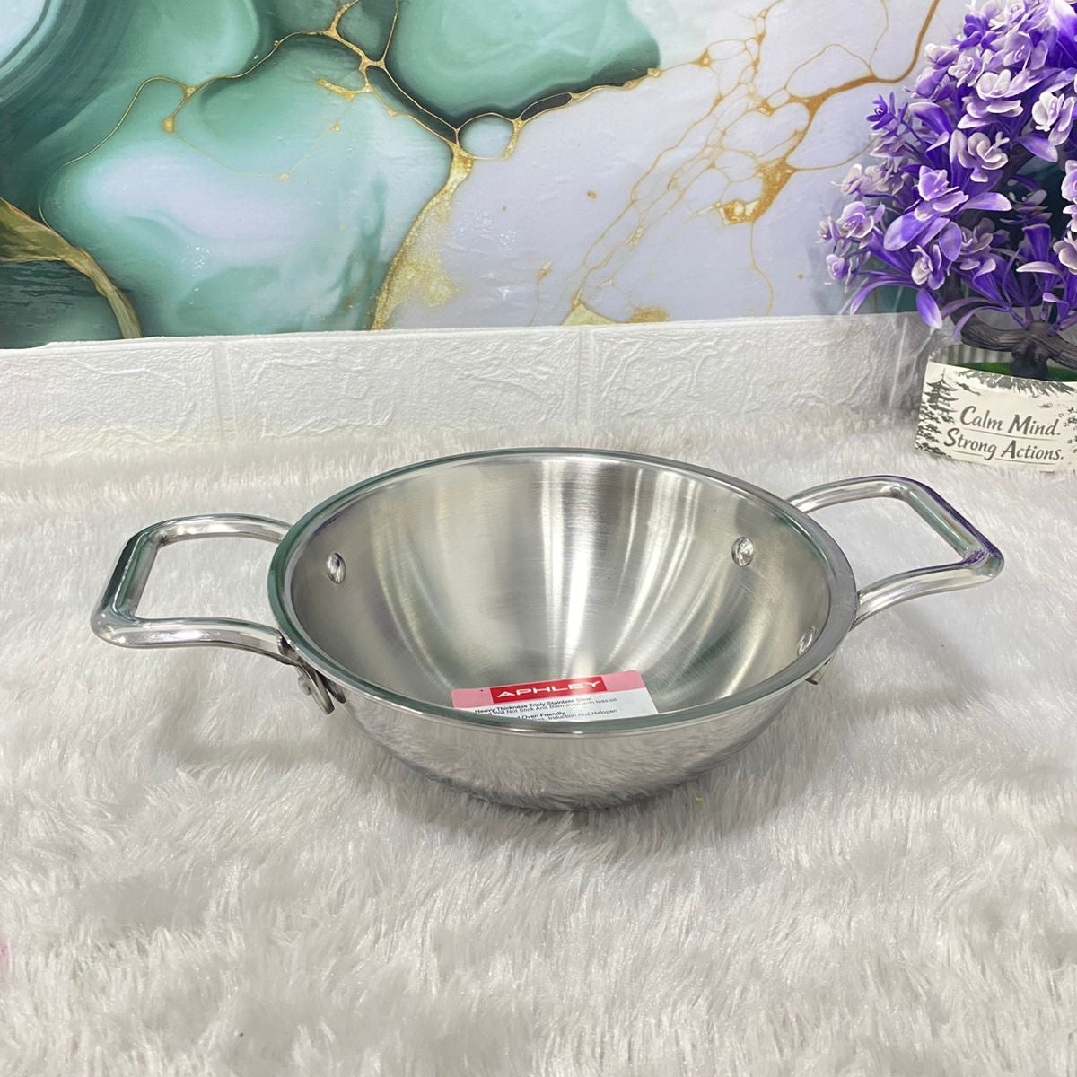 AM7288 Tri-Ply Stainless Steel Heavy Duty Kadai with Stay-Cool Handles - 18cm
