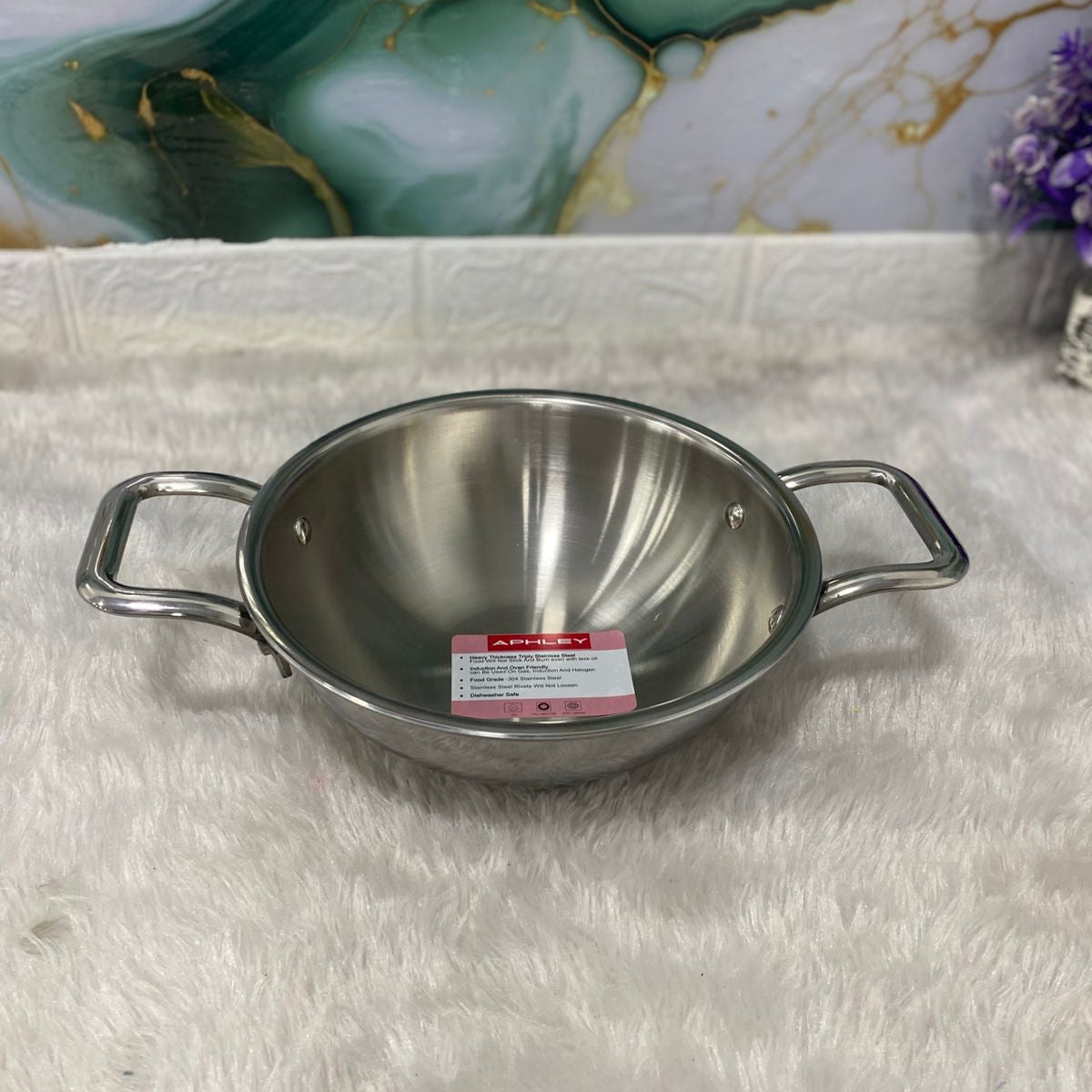 AM7289 Tri-Ply Stainless Steel Heavy Duty Kadai with Stay-Cool Handles - 20cm