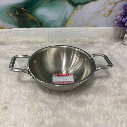 AM7289 Tri-Ply Stainless Steel Heavy Duty Kadai with Stay-Cool Handles - 20cm