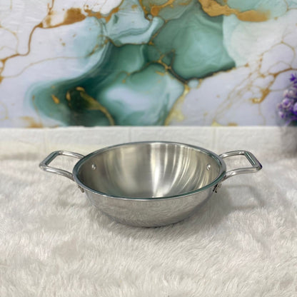 AM7290 Tri-Ply Stainless Steel Heavy Duty Kadai with Stay-Cool Handles - 22cm