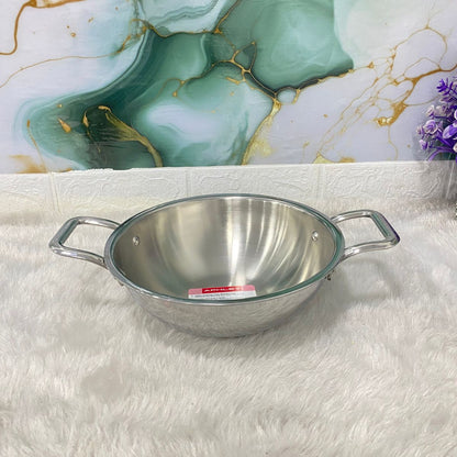 AM7290 Tri-Ply Stainless Steel Heavy Duty Kadai with Stay-Cool Handles - 22cm