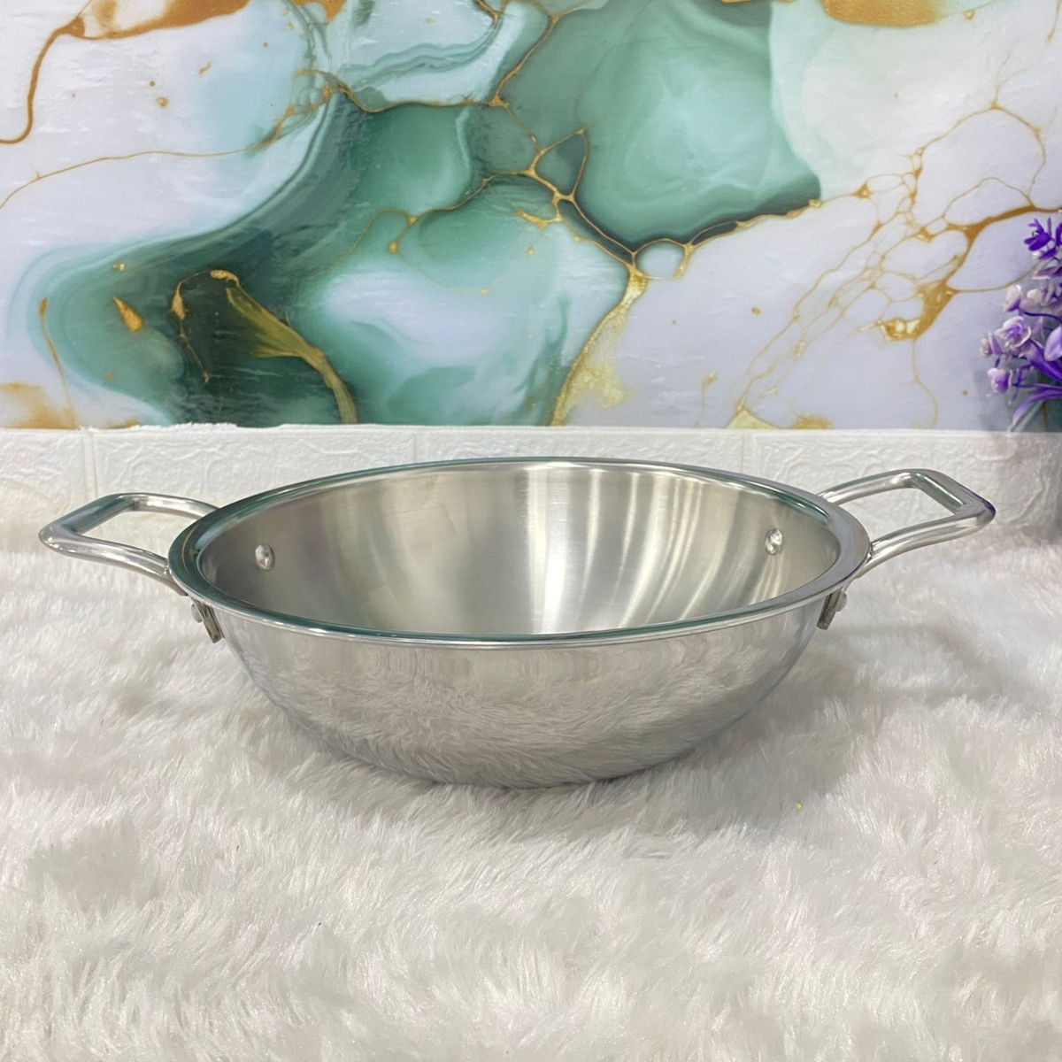 AM7291 Tri-Ply Stainless Steel Heavy Duty Kadai with Stay-Cool Handles - 24cm