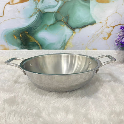 AM7291 Tri-Ply Stainless Steel Heavy Duty Kadai with Stay-Cool Handles - 24cm