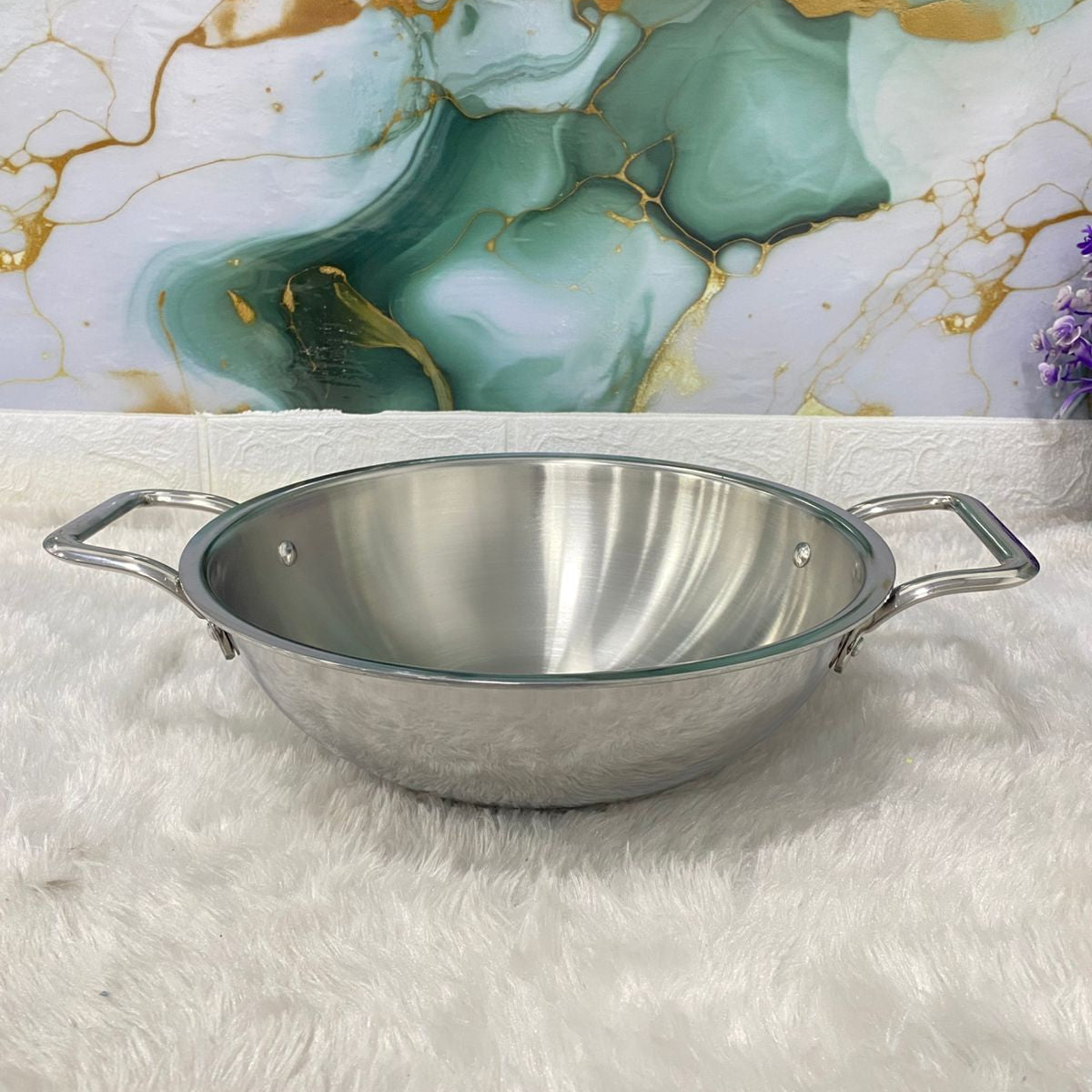 AM7292 Tri-Ply Stainless Steel Heavy Duty Kadai with Stay-Cool Handles - 26cm