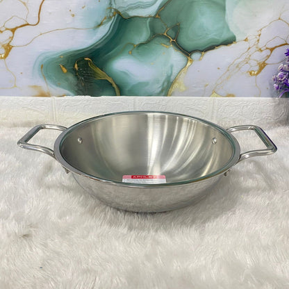 AM7292 Tri-Ply Stainless Steel Heavy Duty Kadai with Stay-Cool Handles - 26cm