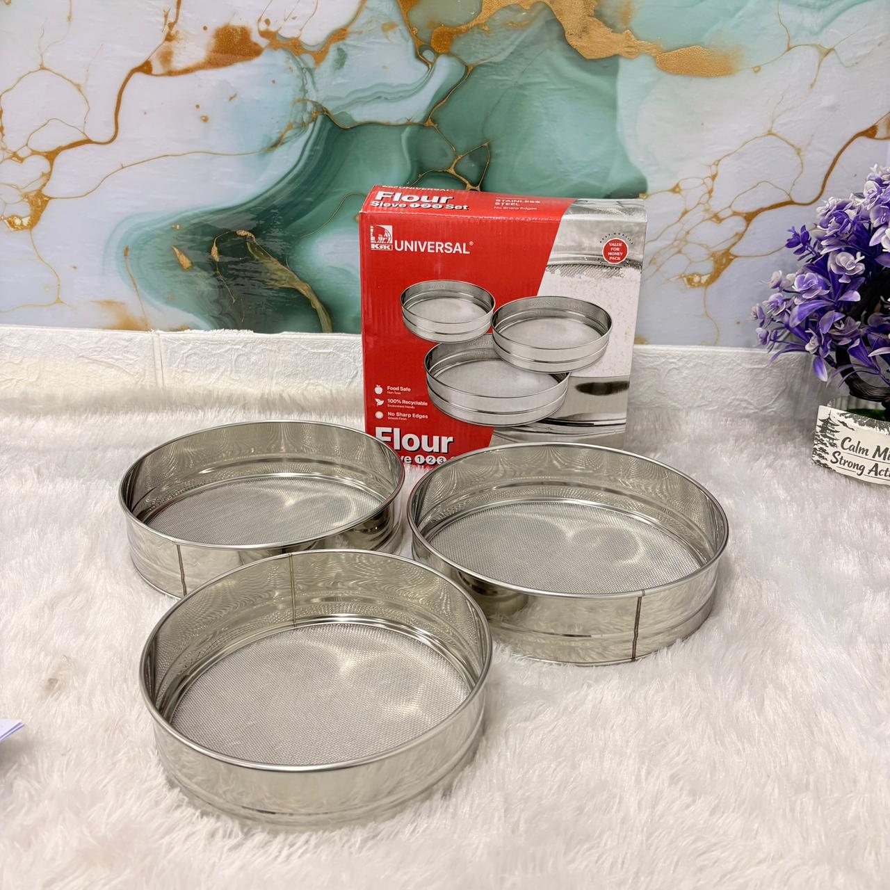 AM7333 Universal Stainless Steel Flour Sieve Set (Set of 3) – 17cm, 18cm, 20cm