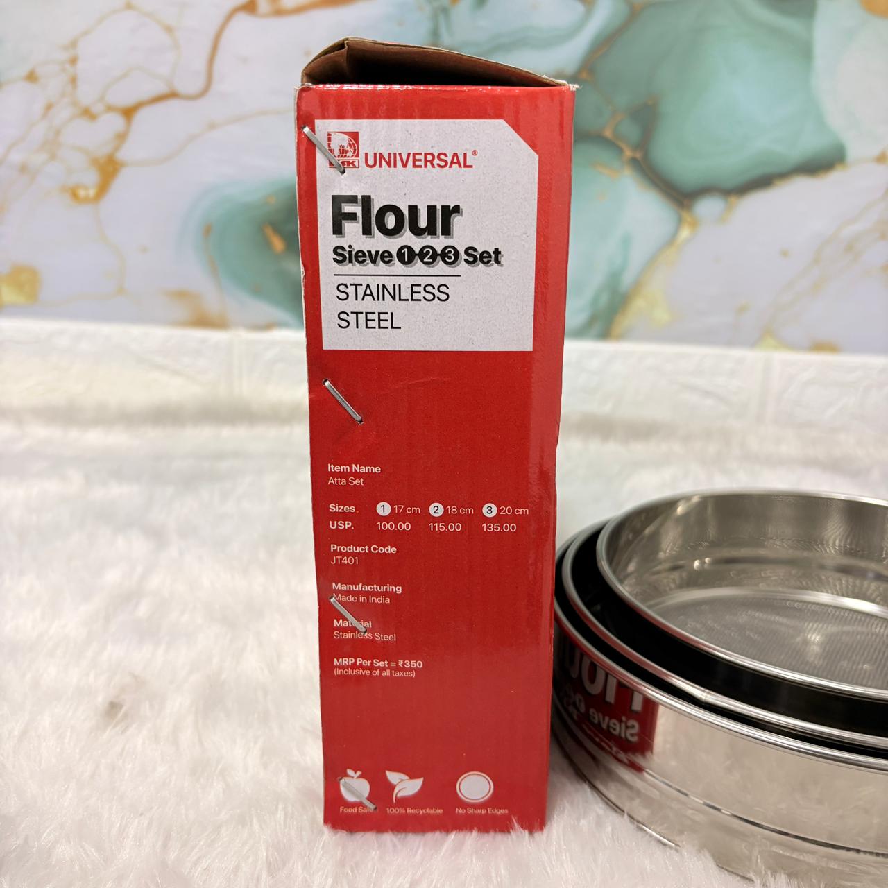 AM7333 Universal Stainless Steel Flour Sieve Set (Set of 3) – 17cm, 18cm, 20cm