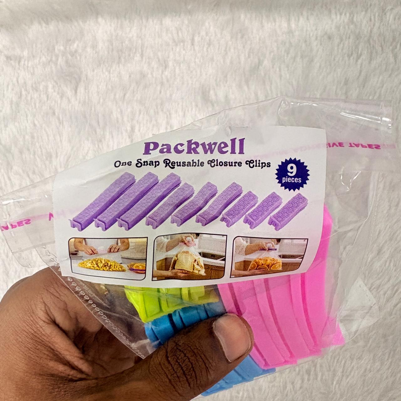 AM7353 Packwell 9-Piece Reusable One-Snap Bag Sealing Clips Set