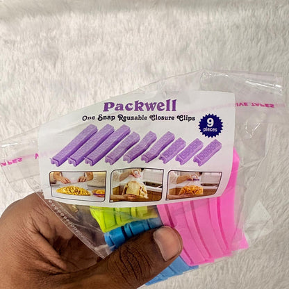 AM7353 Packwell 9-Piece Reusable One-Snap Bag Sealing Clips Set