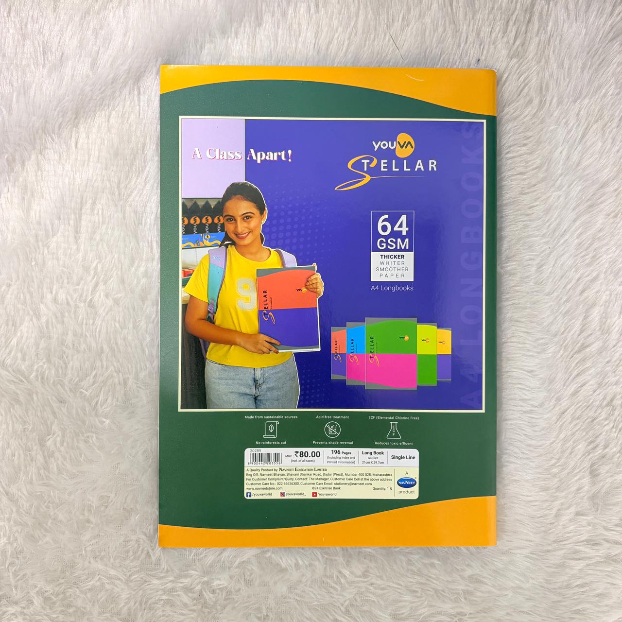 AM7369 Youva Stellar A4 Longbook - Single Line, 196 Pages (Pack of 6)