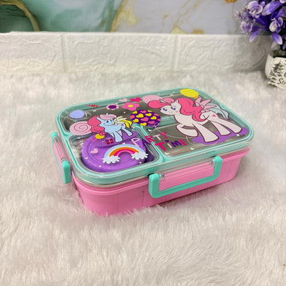 AM7372 JC Kids’ Stainless Steel 3-Compartment Insulated Lunch Box with Unicorn Theme