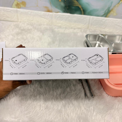 AM7373 JC Premium 3-Compartment Stainless Steel Leak-Proof Lunch Box (Peach/Pink)