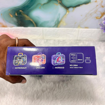 AM7374 Kids' 3-Compartment Leak-Proof Lunch Box – Unicorn & Space Edition