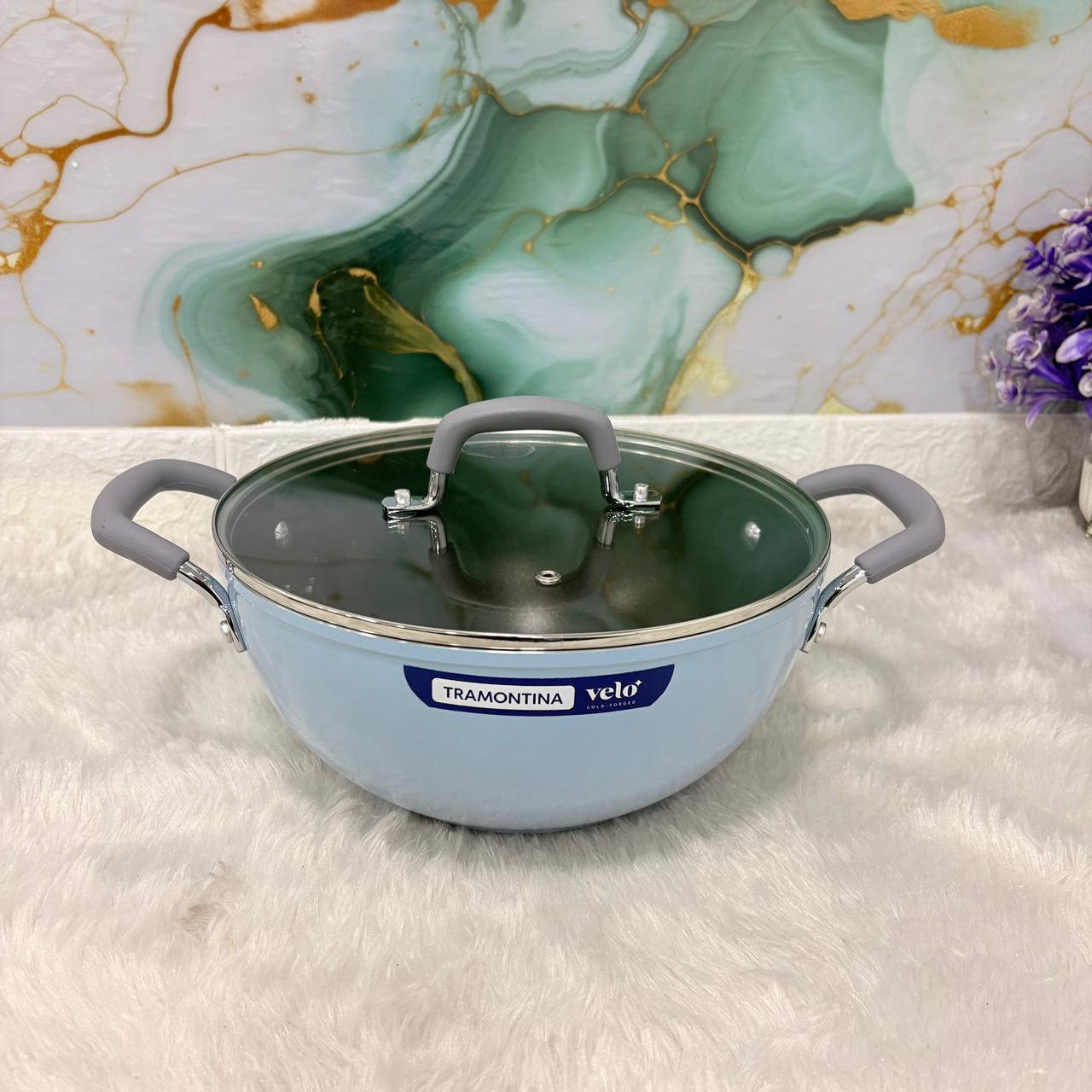 AM7387 Tramontina Velo 24 cm Forged Deep Kadai with Glass Lid - [Sea]