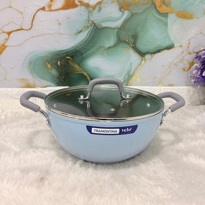 AM7387 Tramontina Velo 24 cm Forged Deep Kadai with Glass Lid - [Sea]