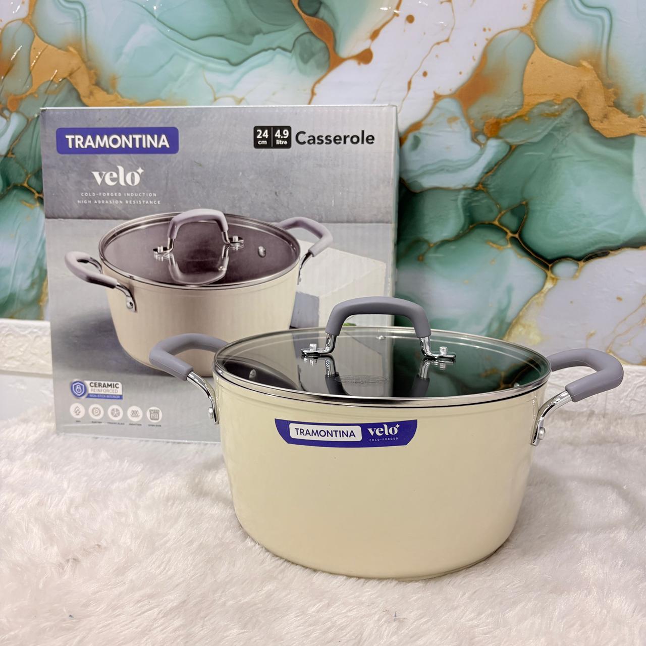 AM7397 Tramontina Velo 24 cm Forged Casserole with Glass Lid (Sand)
