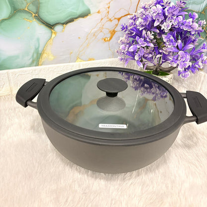 AM7407 Tramontina TITANEX Pre-Seasoned Cast Iron Deep Kadai with Lid (26 cm)