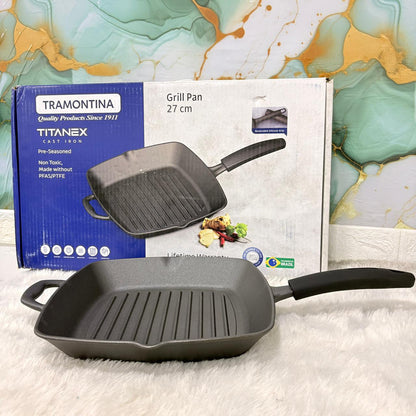 AM7410 Tramontina TITANEX Pre-Seasoned Cast Iron Grill Pan (27 cm)