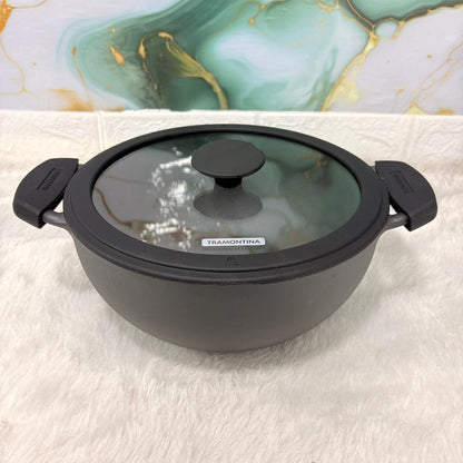 AM7412 Tramontina TITANEX Pre-Seasoned Cast Iron Deep Kadai with Lid (24 cm)