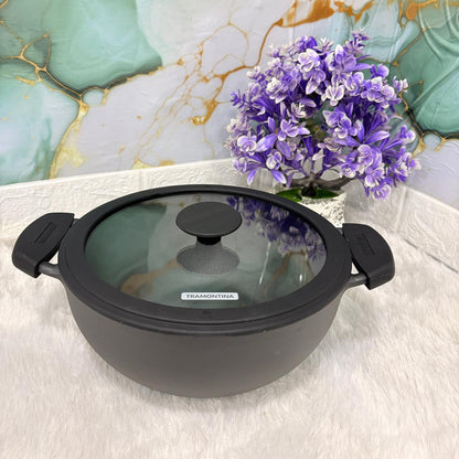 AM7412 Tramontina TITANEX Pre-Seasoned Cast Iron Deep Kadai with Lid (24 cm)