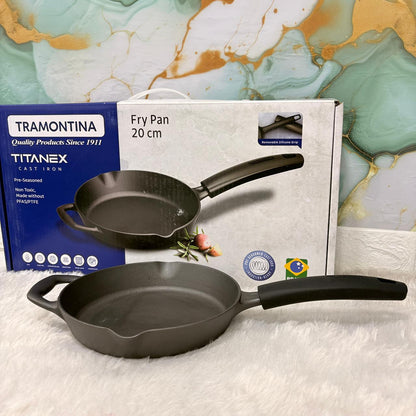 AM7413 Tramontina Titanex 20cm Pre-Seasoned Cast Iron Frypan with Silicone Grip