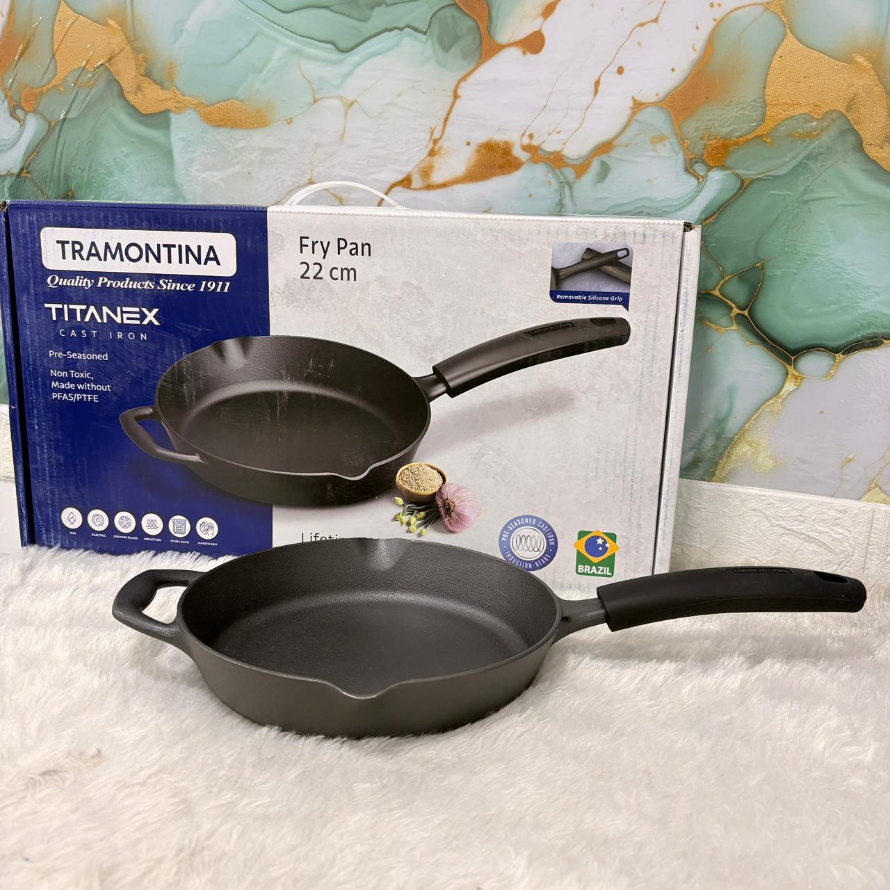 AM7414 Tramontina TITANEX Pre-Seasoned Cast Iron Frypan - 22 cm