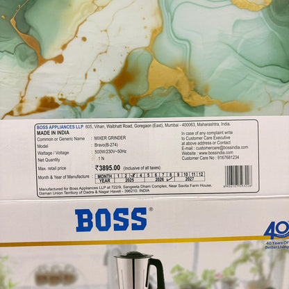 AM7427 BOSS Bravo B-274 500W Mixer Grinder with 3 Steel Jars