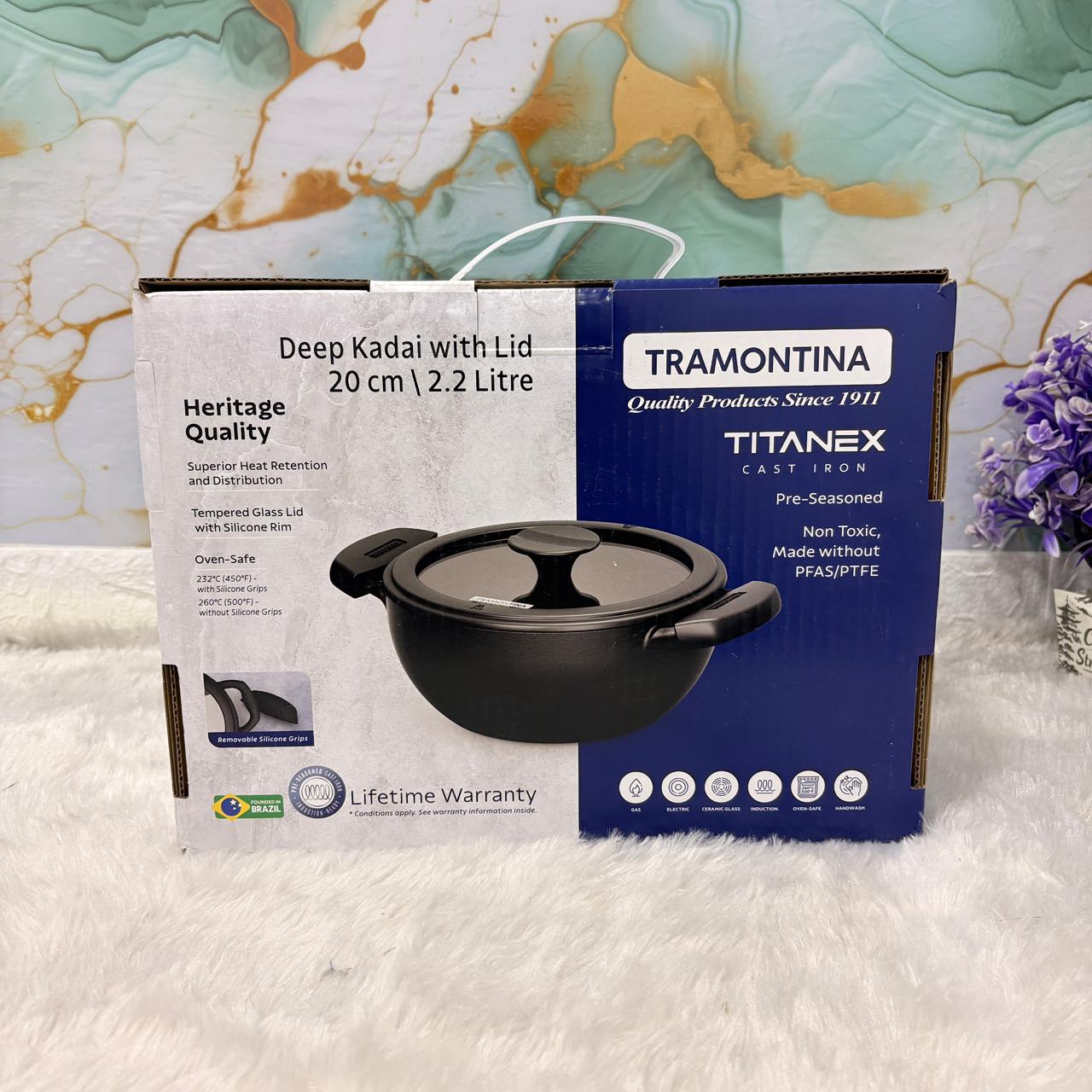 AM7411 Tramontina TITANEX Pre-seasoned Cast Iron Deep Kadai - 20 cm