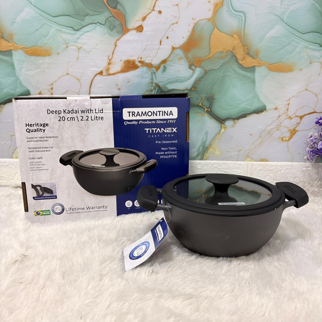 AM7411 Tramontina TITANEX Pre-seasoned Cast Iron Deep Kadai - 20 cm