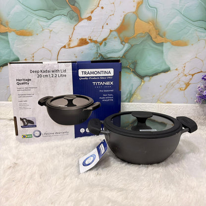 AM7411 Tramontina TITANEX Pre-seasoned Cast Iron Deep Kadai - 20 cm
